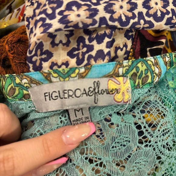 Figueroa & Flower green floral and plant patterned flowy sheer blouse size M - Picture 13 of 13